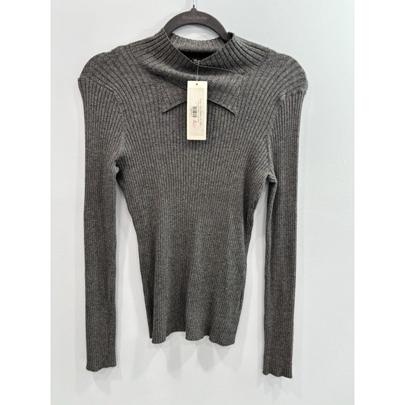 J. Envie Sweaters - J. Envie New York Gray Ribbed Mock Neck Sweater Top S NWT Soft Stretch MSRP $209